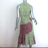 Derek Lam 10 Crosby Leopard Patchwork Asymmetric Midi Dress Green Crepe Size 2