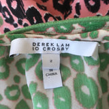 Derek Lam 10 Crosby Leopard Patchwork Asymmetric Midi Dress Green Crepe Size 2