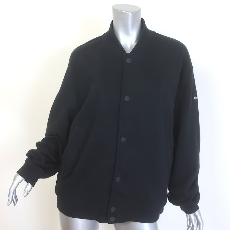Alo Yoga Renown Oversized Varsity Jacket Black French Terry Size Small Unisex