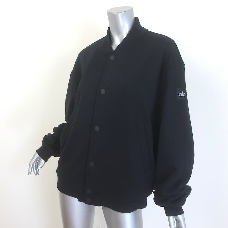 Alo Yoga Renown Oversized Varsity Jacket Black French Terry Size Small Unisex
