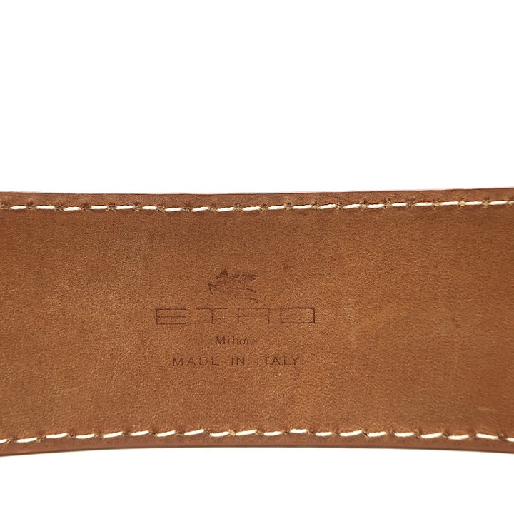 Etro Carved Buckle Belt Tan Leather Size 90
