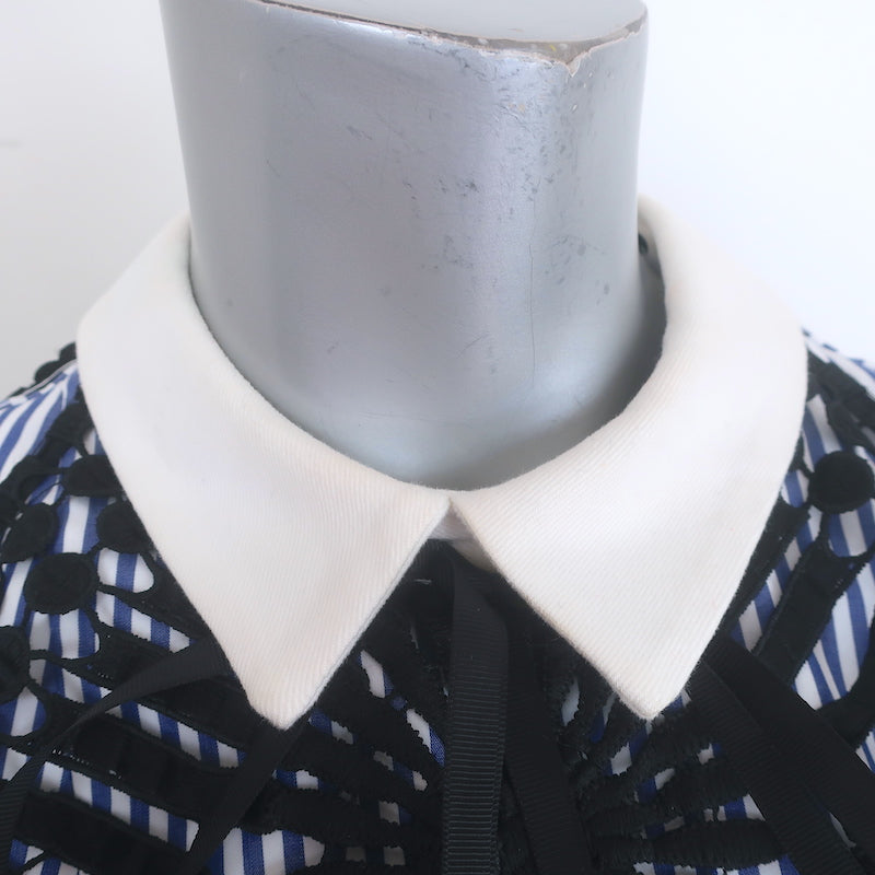 Self-Portrait Lace Cape Striped Shirting Mini Dress Blue/Black Size US 4