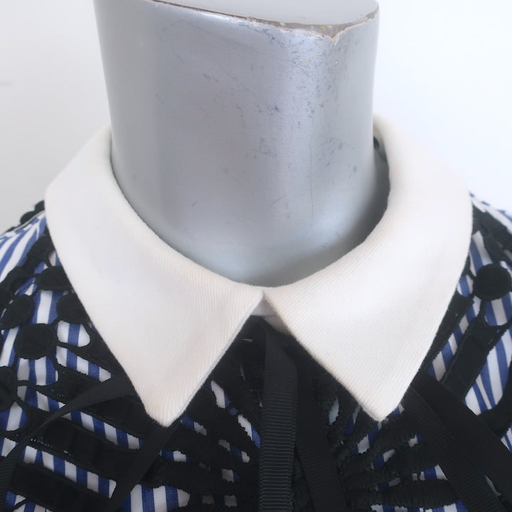 Self-Portrait Lace Cape Striped Shirting Mini Dress Blue/Black Size US 4