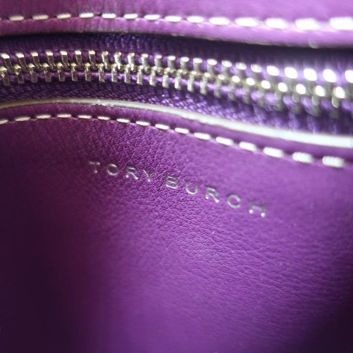 Tory Burch Lee Radziwill Double Bucket Bag Purple Leather Medium Crossbody