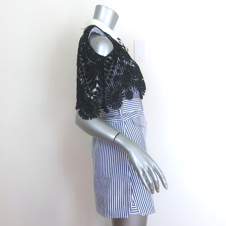 Self-Portrait Lace Cape Striped Shirting Mini Dress Blue/Black Size US 4