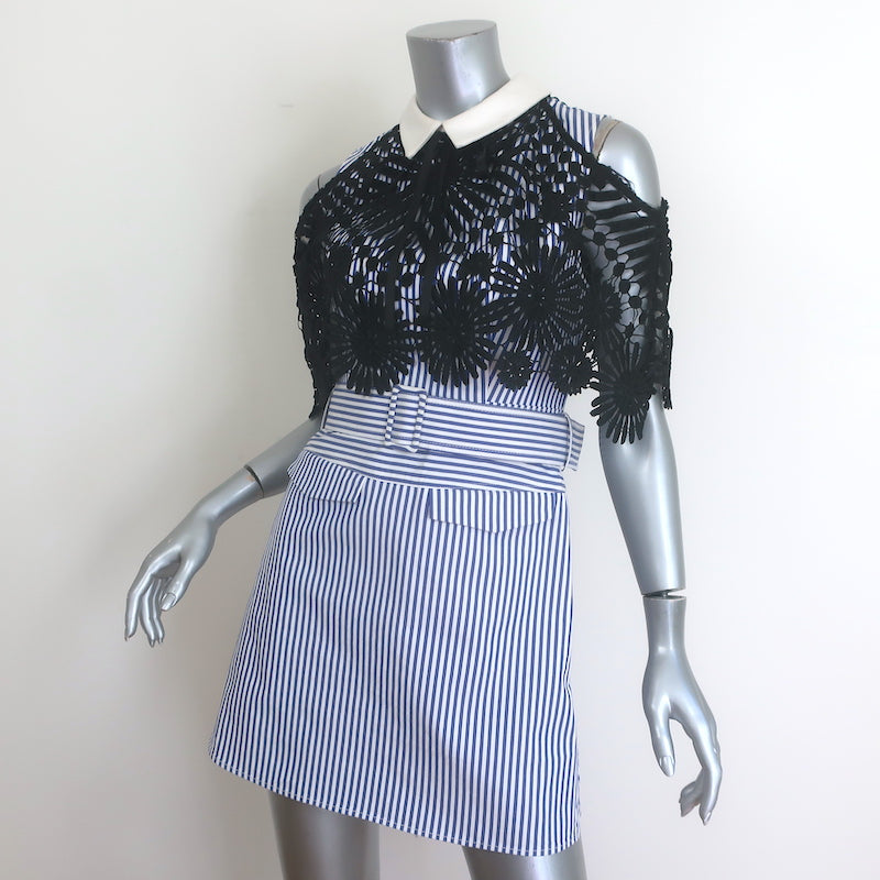 Self-Portrait Lace Cape Striped Shirting Mini Dress Blue/Black Size US 4