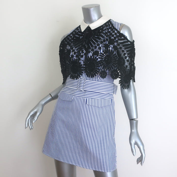 Self-Portrait Lace Cape Striped Shirting Mini Dress Blue/Black Size US 4