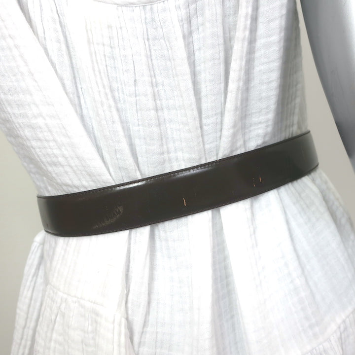 Gucci G Buckle Reversible Belt Dark Brown &amp; Beige Patent Leather Size 80 US 32