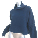 T by Alexander Wang Cowl Neck Cropped Sweater Navy Stretch Wool Size Large
