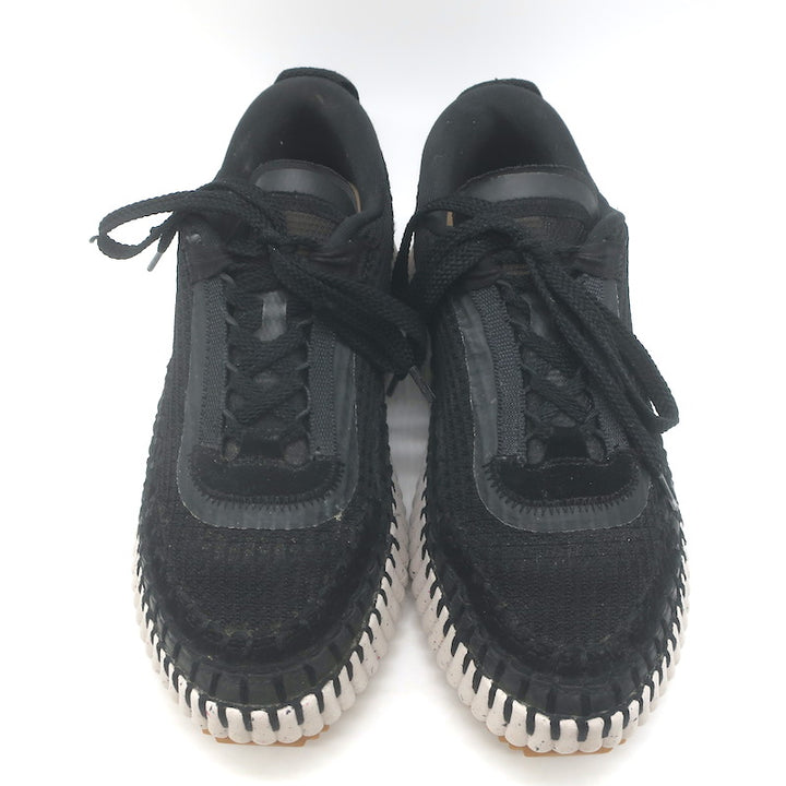 Chloe Nama Speckled-Platform Mesh Sneakers Black Size 37
