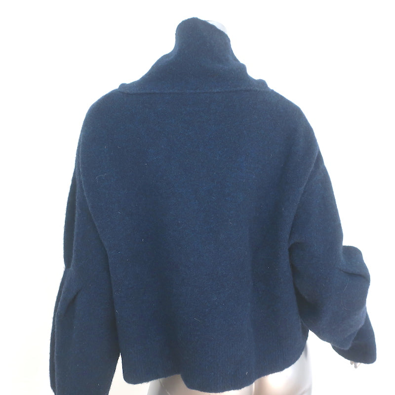 T by Alexander Wang Cowl Neck Cropped Sweater Navy Stretch Wool Size Large