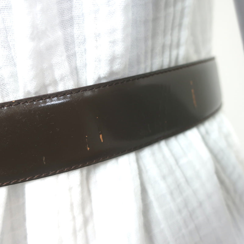 Gucci G Buckle Reversible Belt Dark Brown &amp; Beige Patent Leather Size 80 US 32