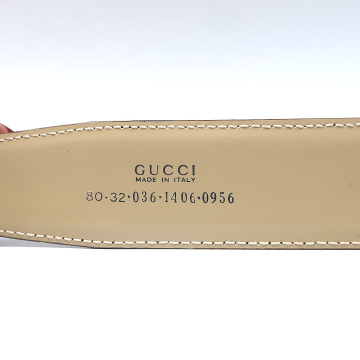 Gucci G Buckle Reversible Belt Dark Brown &amp; Beige Patent Leather Size 80 US 32