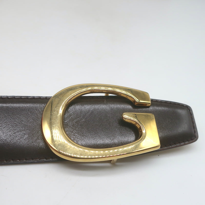 Gucci G Buckle Reversible Belt Dark Brown &amp; Beige Patent Leather Size 80 US 32