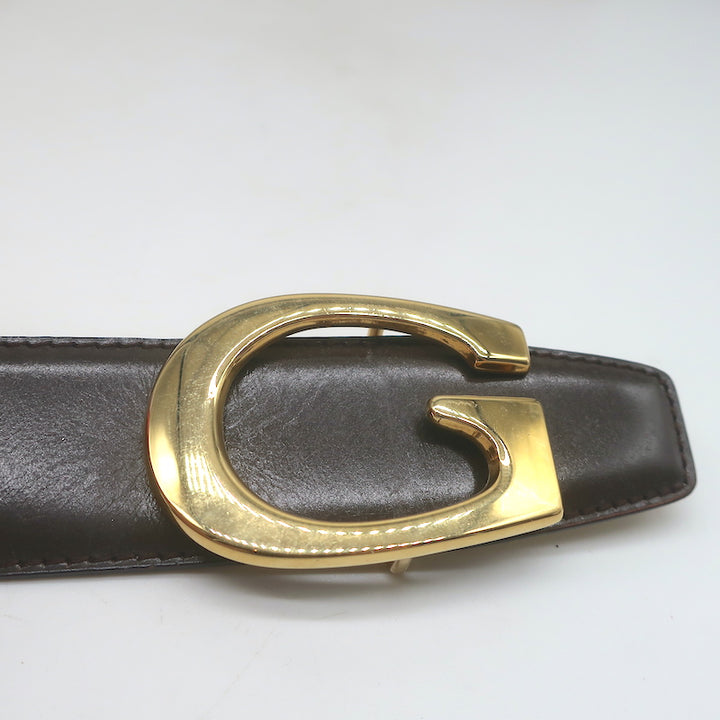Gucci G Buckle Reversible Belt Dark Brown &amp; Beige Patent Leather Size 80 US 32