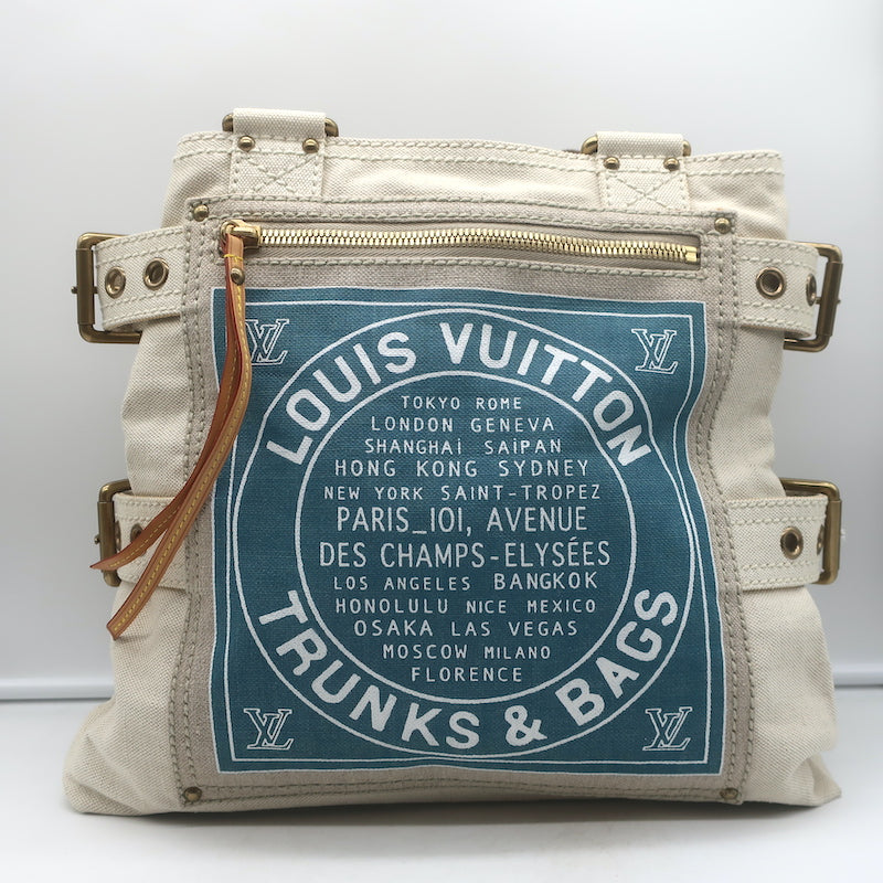 Louis Vuitton Globe MM Shopper Tote Ecru Canvas Shoulder Bag