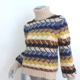 Chloe Herringbone Knit Turtleneck Sweater Cream/Multi Wool-Cashmere Size Medium