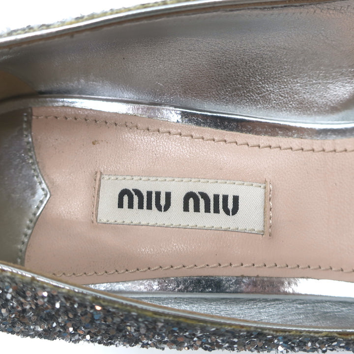 Miu Miu Pearl &amp; Crystal-Embellished Low-Heel Pumps Silver Glitter Size 38