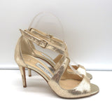 Jimmy Choo Crisscross Sandals Emily Gold Cracked Leather Size 35.5