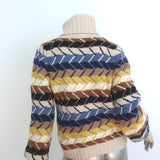 Chloe Herringbone Knit Turtleneck Sweater Cream/Multi Wool-Cashmere Size Medium
