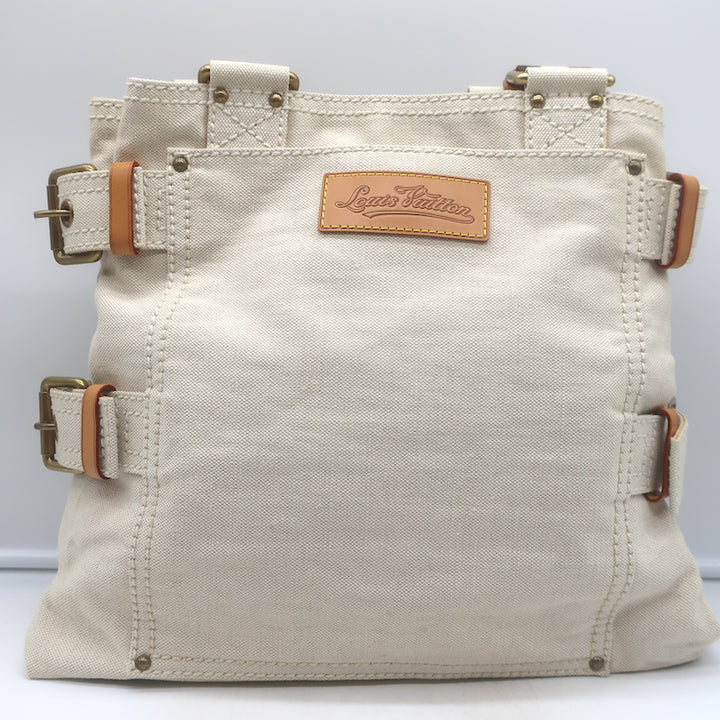 Louis Vuitton Globe MM Shopper Tote Ecru Canvas Shoulder Bag