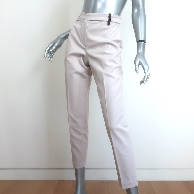 Brunello Cucinelli Monili Tab Belt Ankle Pants Ecru Stretch Cotton Size US 6