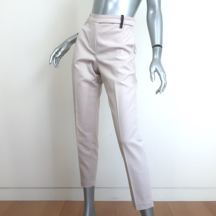 Brunello Cucinelli Monili Tab Belt Ankle Pants Ecru Stretch Cotton Size US 6