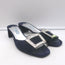 Prada Crystal Buckle Mules Navy Suede Size 38 Low-Heel Open Toe Sandals