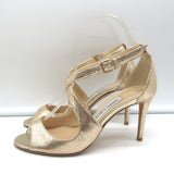 Jimmy Choo Crisscross Sandals Emily Gold Cracked Leather Size 35.5