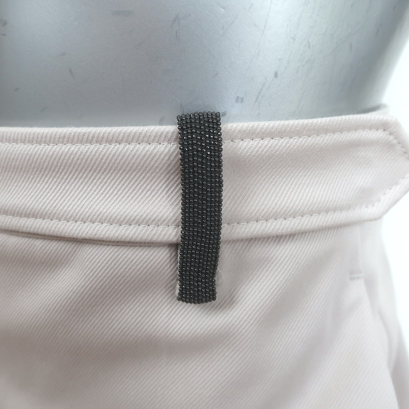 Brunello Cucinelli Monili Tab Belt Ankle Pants Ecru Stretch Cotton Size US 6