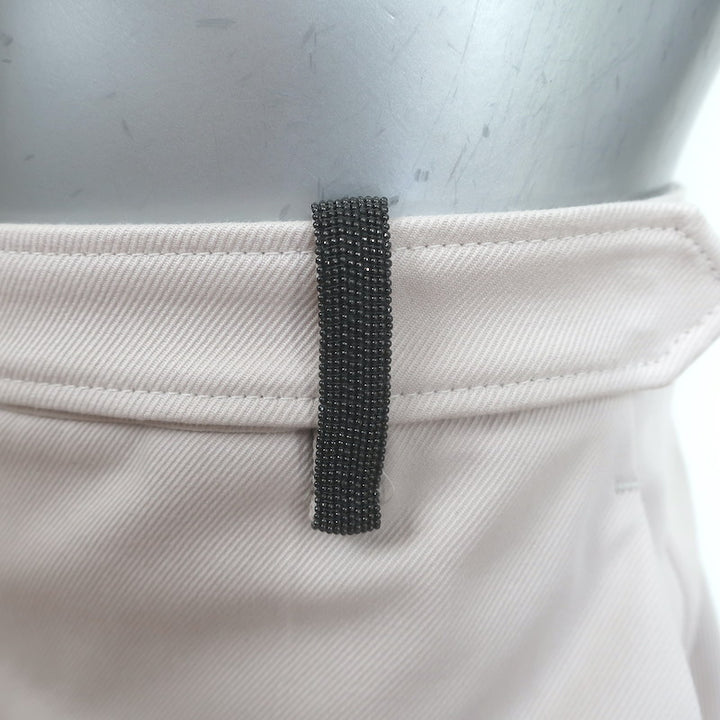 Brunello Cucinelli Monili Tab Belt Ankle Pants Ecru Stretch Cotton Size US 6