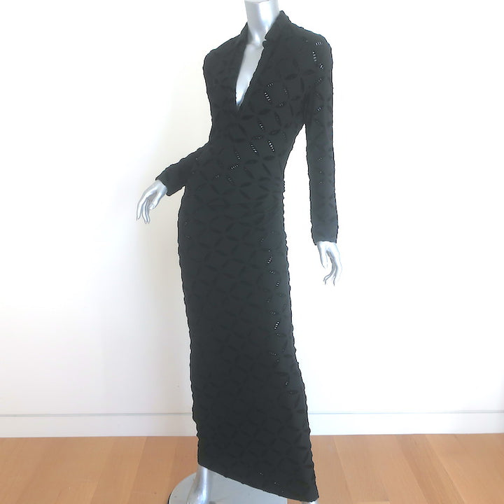 Tove Anna Mary Velvet-Flocked Maxi Dress Black Stretch Jersey Size 36