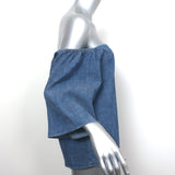 Alice + Olivia Off the Shoulder Top Christy Chambray Linen-Blend Size Large