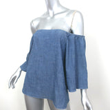 Alice + Olivia Off the Shoulder Top Christy Chambray Linen-Blend Size Large