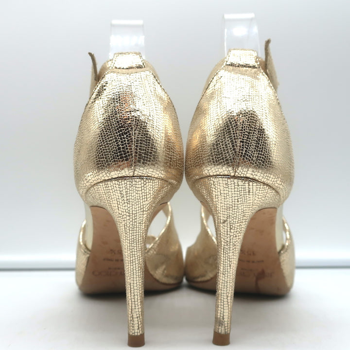 Jimmy Choo Crisscross Sandals Emily Gold Cracked Leather Size 35.5