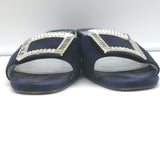 Prada Crystal Buckle Mules Navy Suede Size 38 Low-Heel Open Toe Sandals