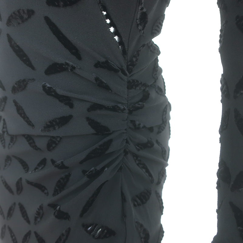 Tove Anna Mary Velvet-Flocked Maxi Dress Black Stretch Jersey Size 36