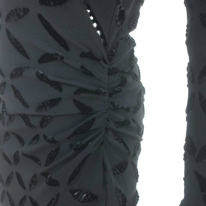 Tove Anna Mary Velvet-Flocked Maxi Dress Black Stretch Jersey Size 36