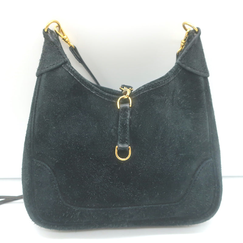 Hermes Micro Trim Crossbody Bag Black Suede