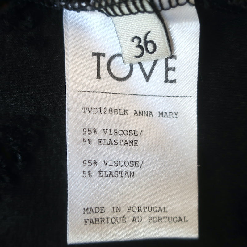 Tove Anna Mary Velvet-Flocked Maxi Dress Black Stretch Jersey Size 36