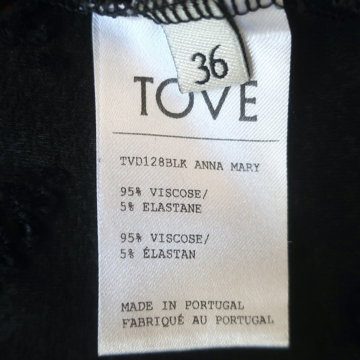 Tove Anna Mary Velvet-Flocked Maxi Dress Black Stretch Jersey Size 36