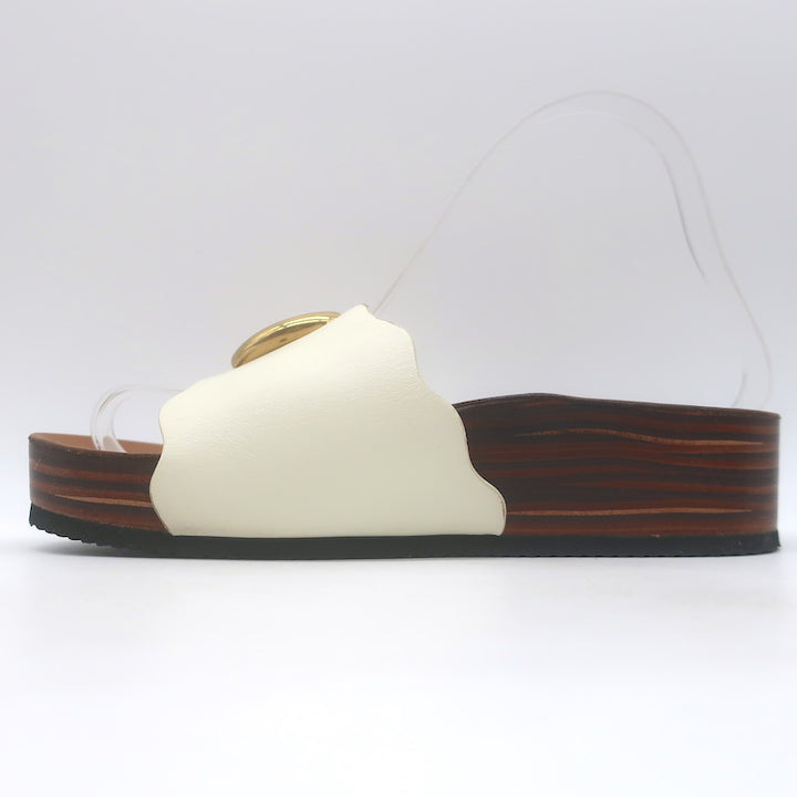 Chloe Lauren Buckled Flatform Slide Sandals Cream Leather Size 36