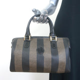 Vintage Fendi Pequin Small Boston Bag Brown Striped Canvas