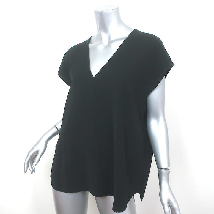 Vince V-Neck Blouse Black Size Extra Large Cap Sleeve Top NEW