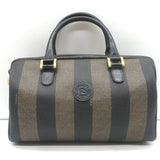 Vintage Fendi Pequin Small Boston Bag Brown Striped Canvas