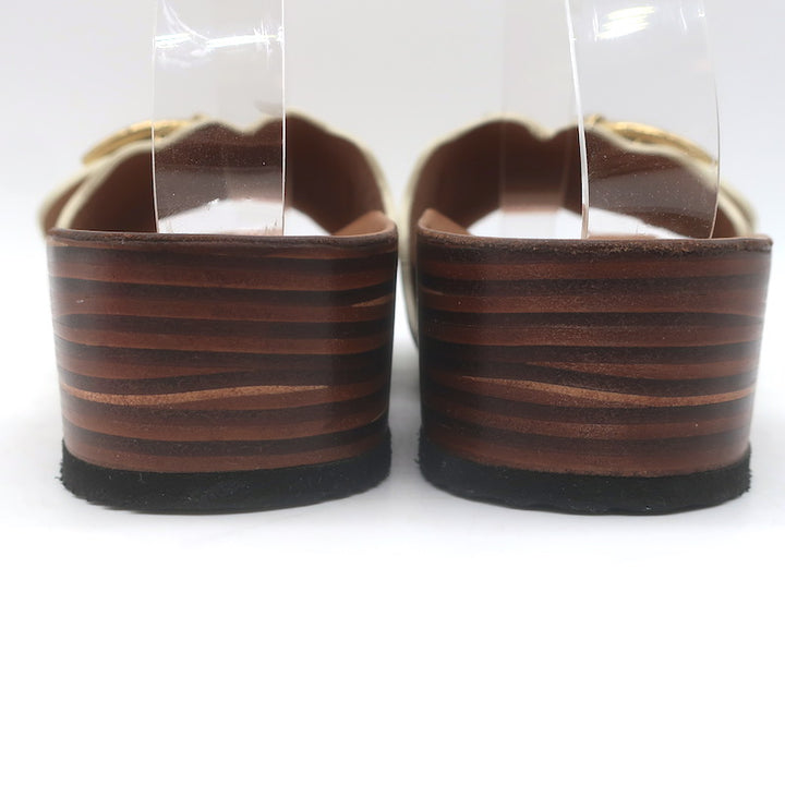 Chloe Lauren Buckled Flatform Slide Sandals Cream Leather Size 36