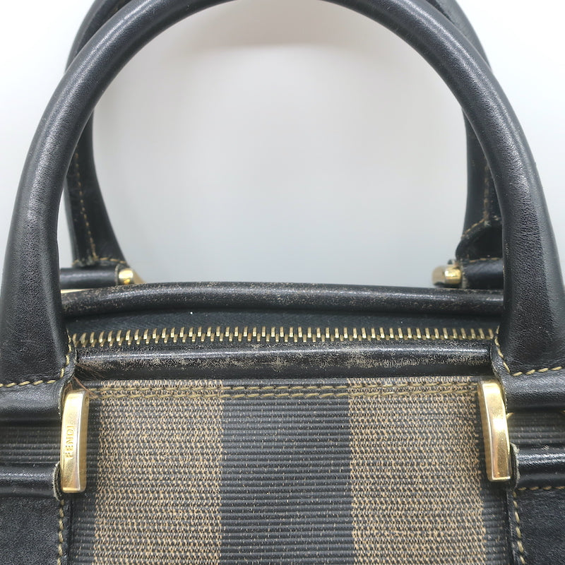 Vintage Fendi Pequin Small Boston Bag Brown Striped Canvas