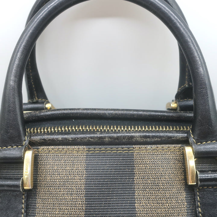 Vintage Fendi Pequin Small Boston Bag Brown Striped Canvas