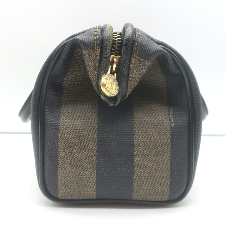 Vintage Fendi Pequin Small Boston Bag Brown Striped Canvas