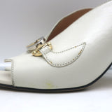 Gucci Zumi Mules Ivory Leather Size 35.5 Peep Toe Heels